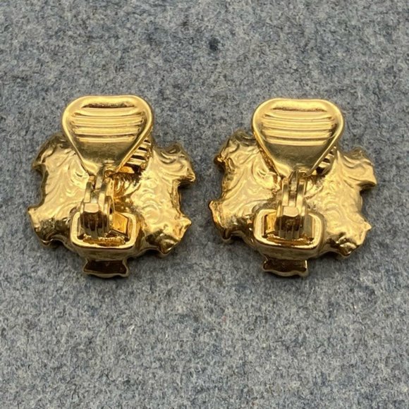 1928 Clip On Earrings Black Gold Rhinestone Star Flower Asterisk Vintage Retro - Picture 6 of 7